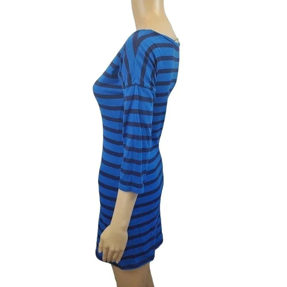 Derek Hearts Brand Blue/Navy Blue Stripe 3/4 Sleeve Tshirt Dress Size Small - Picture 5 of 6